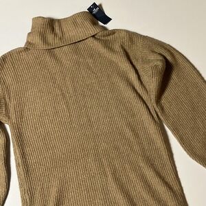 Hollister Ribbed Knit Sweater Dress Size S Tan Turtleneck Balloon Sleeve NWT